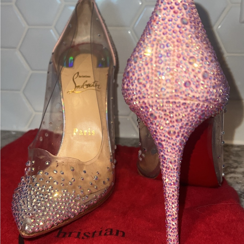Christian Louboutin degrastrass pvc diamond pink 100mm stiletto sz 38.5